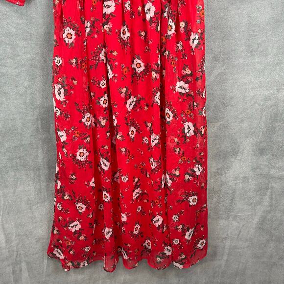 Urban Outfitters Dress Womens Small Red Floral Smocked Maxi Cottagecore Peasant - Picture 4 of 14